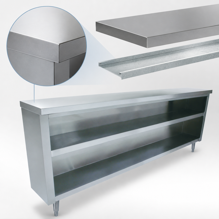 Product image #3 for Advance Tabco 120-Inch x 15-Inch Stainless Steel Dish Cabinet with Open Base and Mid-Shelf
