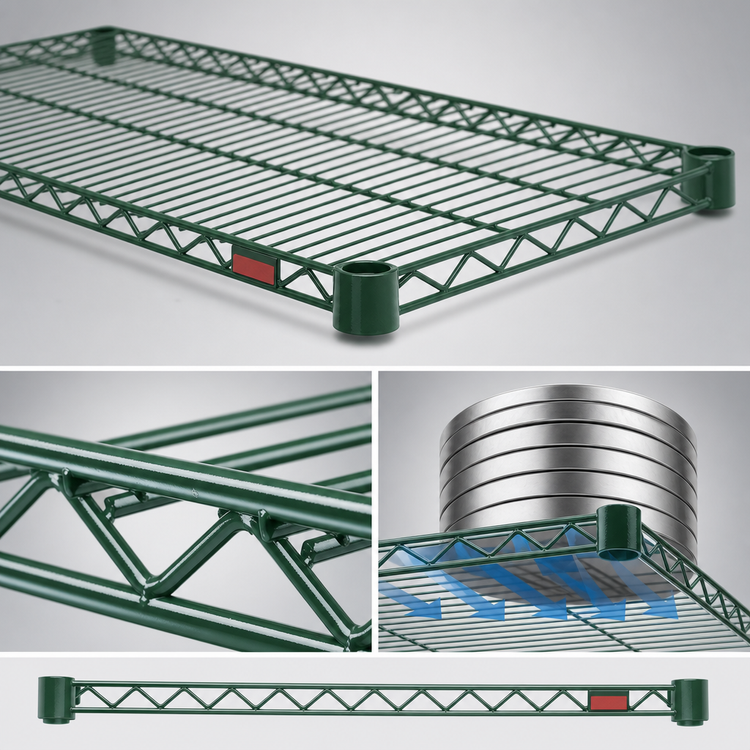 Product image #3 for Eagle Valu-Gard Quad-Adjust 60 x 24 Inch Wire Shelf, Green Epoxy Coated, 600 lb. Capacity
