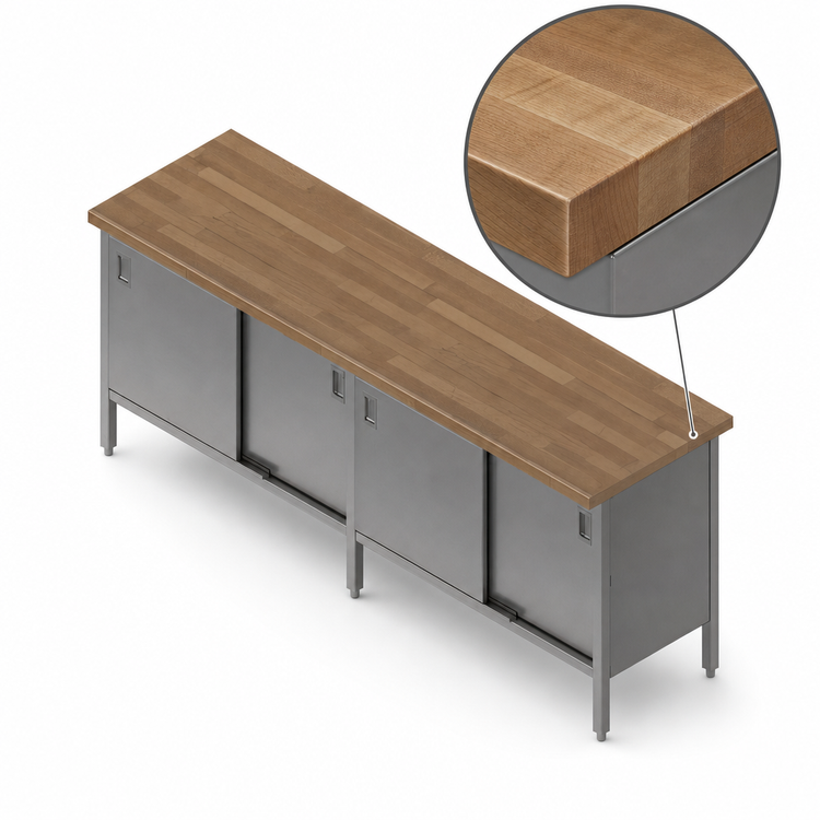 Product image #3 for John Boos 108-Inch x 30-Inch Enclosed Base Wood Top Work Table with Sliding Doors and Stainless Steel Base