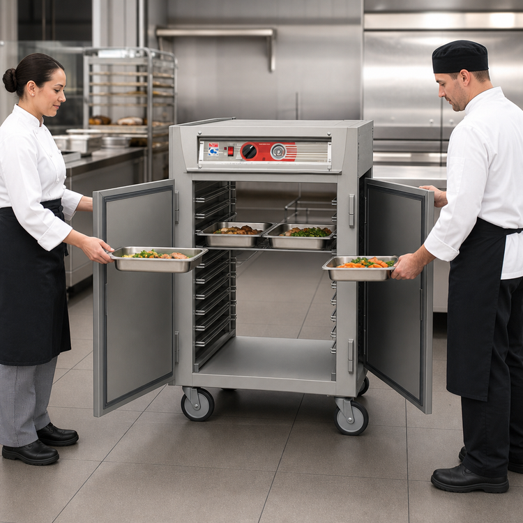 Product image #3 for Metro C5 6 Series Mobile Half-Height Pass-Thru Heated Holding Cabinet with Solid Doors and Universal Wire Slides
