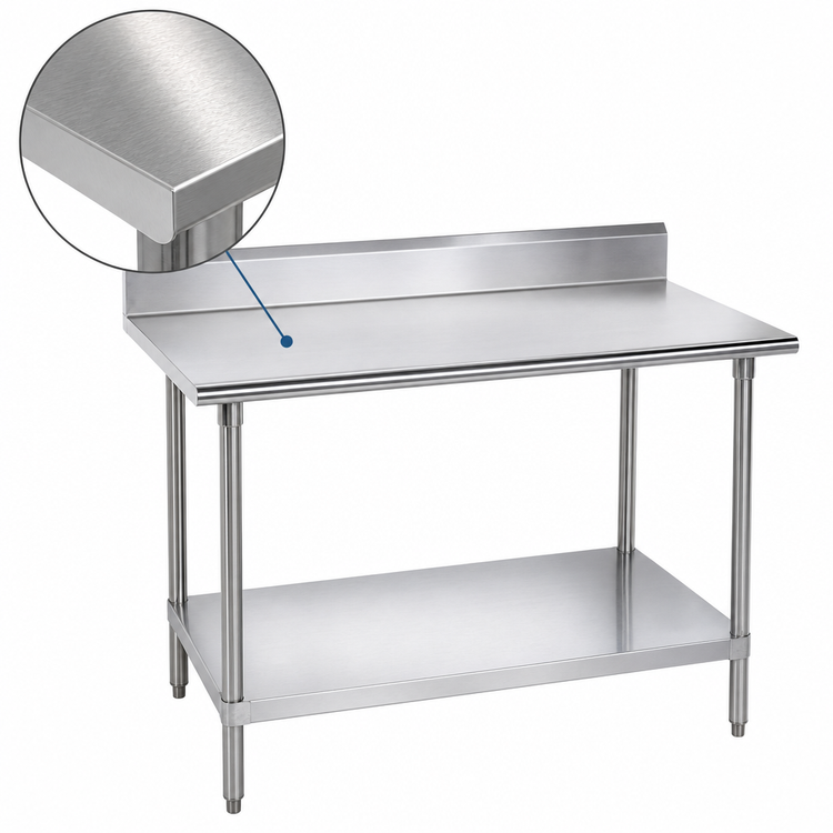 Product image #3 for Advance Tabco 120-Inch x 30-Inch 304 Stainless Steel Work Table with 5-Inch Backsplash and Adjustable Undershelf