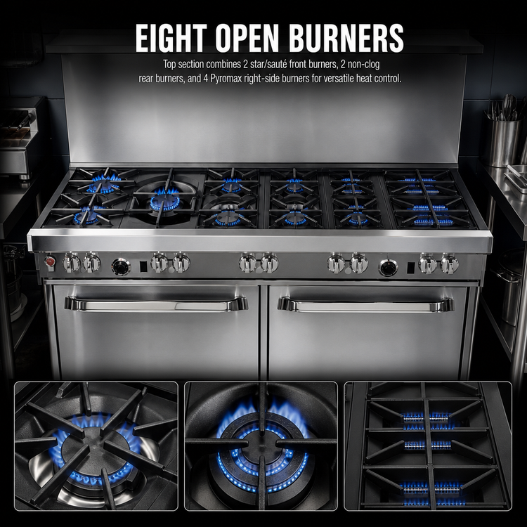 Product image #3 for Southbend Ultimate 60-Inch Gas Restaurant Range with 8 Open Burners and 2 Convection Ovens