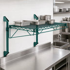 Thumbnail image #3 for Quantum WC14-CB2448P Wall-Mount Cantilever Single-Shelf Wire Shelving Unit, 48 x 24 Inches, Green Epoxy Finish