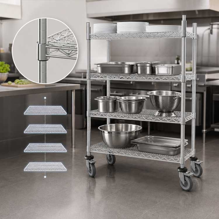 Product image #3 for Advance Tabco 4-Shelf Chrome Wire Mobile Cart with Poly Casters, 24 x 60 Inches