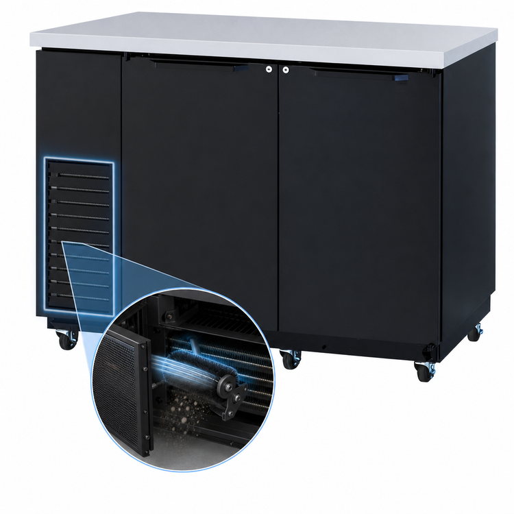 Product image #3 for Turbo Air Super Deluxe Two-Section Back Bar Cooler, 19 Cu. Ft., Side-Mounted Self-Contained Refrigeration, Solid Doors