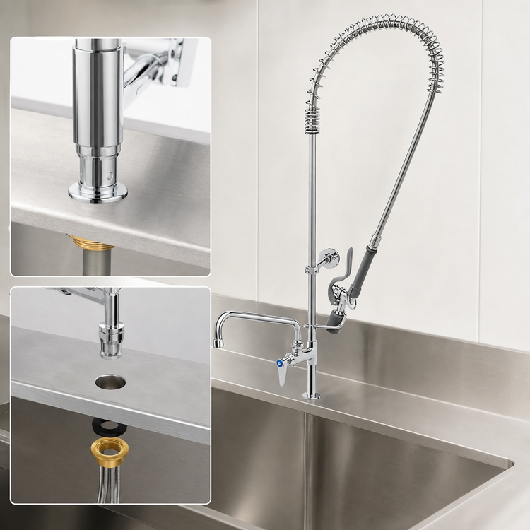 Product image #3 for EasyInstall Single-Hole Deck Mount Pre-Rinse Add-On Faucet with 12-Inch Swing Nozzle and 0.65 GPM Spray Valve