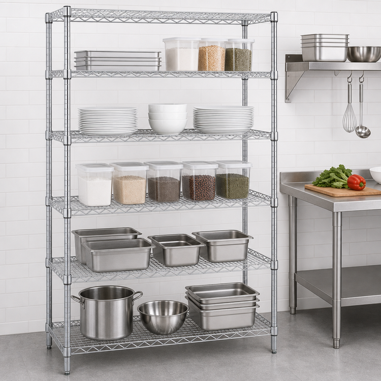 Product image #3 for Quantum 60-Inch W x 21-Inch D x 63-Inch H Stationary Wire Shelving Starter Kit, Chrome Plated