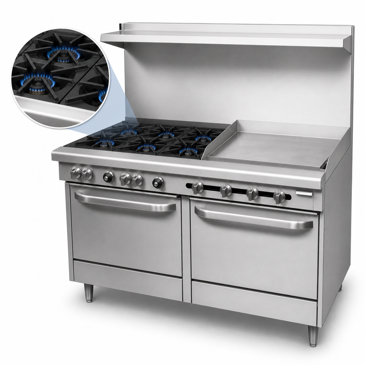 Product image #3 for Southbend S-Series 60-Inch Natural Gas Restaurant Range with 6 Open Burners, 24-Inch Griddle and 2 Standard Ovens