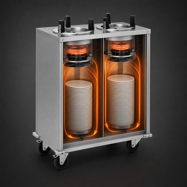 Product image #3 for Shelleymatic by Delfield CAB2-1450ET Even Temp Heated Enclosed Mobile Two-Stack Dish Dispenser