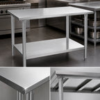 Thumbnail image #3 for Eagle Group Spec-Master T2430E 30"W x 24"D 14-Gauge 300 Series Stainless Steel Flat Top Work Table with Galvanized Base and Adjustable Undershelf