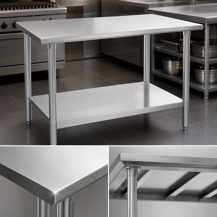 Product image #3 for Eagle Spec-Master T2430E 30"W x 24"D 14-Gauge 300 Series Stainless Steel Flat Top Work Table with Galvanized Base and Adjustable Undershelf