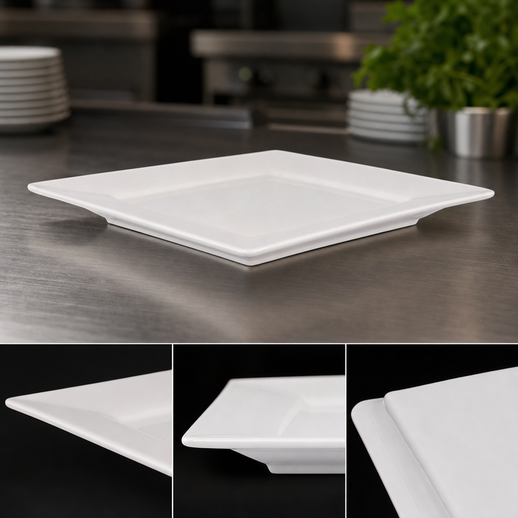 Product image #3 for Crestware Quattro 12-Inch Square Wide Rim Fully Vitrified Ceramic Plate, Pearl White