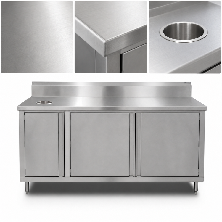 Product image #3 for 72-Inch Stainless Steel Beverage Unit with Cabinet Base, Front Hinged Doors, and Left Trash Chute