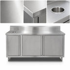 Thumbnail image #3 for John Boos 4BU4R5-3672-L-X 72-Inch Stainless Steel Beverage Unit with Cabinet Base, Hinged Doors, Left Trash Chute, 14-Gauge 300-Series Top