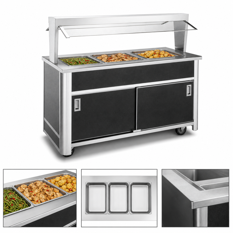 Product image #3 for Atlas Metal BLH-3-BU 3-Well Electric Mobile Hot Food Serving Counter