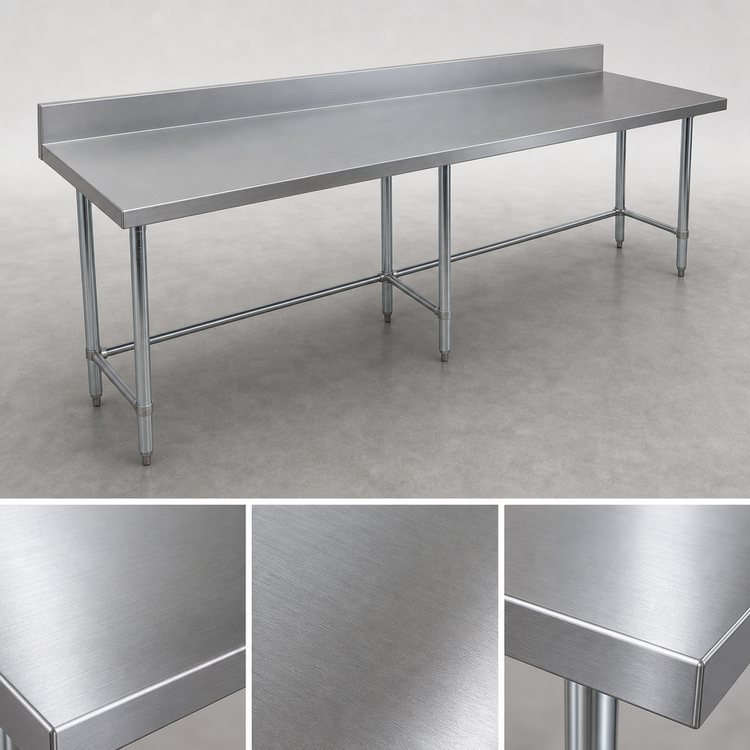 Product image #3 for BK Resources 60" x 30" Open Base Stainless Steel Work Table with 5" Backsplash and Galvanized Legs