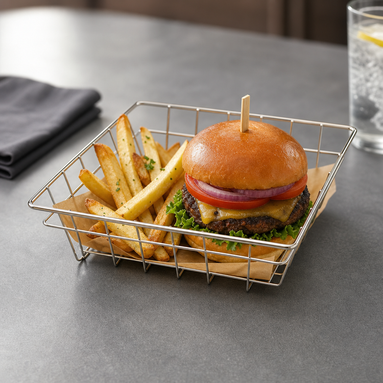 Product image #3 for American Metalcraft Square Stainless Steel Wire Grid Basket, 8 x 8 x 2 Inches