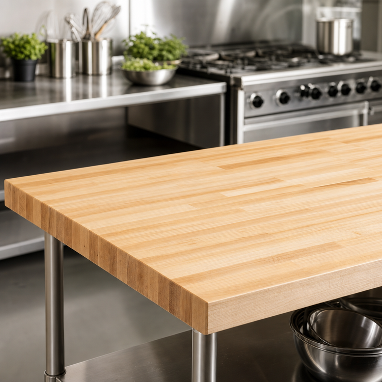 Product image #3 for John Boos Boos Block 48" x 42" Blended Edge Grain Northern Hard Rock Maple Kitchen Countertop, 1-1/2" Thick, Oil Finish