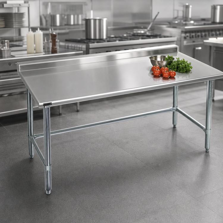 Product image #3 for Deluxe Series 120" x 30" Stainless Steel Work Table with 1-1/2" Rear Up-Turn and Galvanized Base