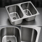 Thumbnail image #3 for Eagle Group FDI-24-24-13.5-2 Two-Compartment Weld-In Sink, 24 x 24 x 13-1/2 Inch Bowls, 18-Gauge 304 Stainless Steel