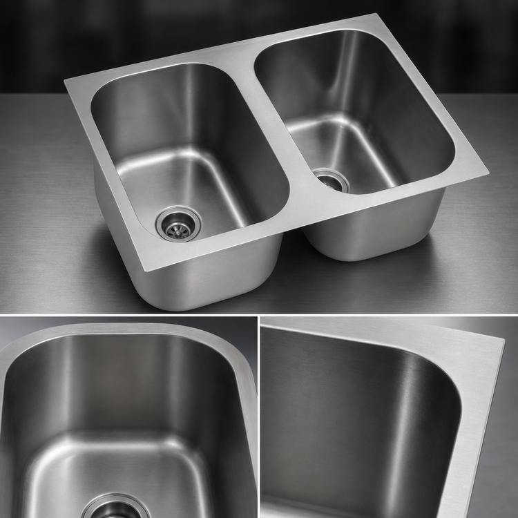 Product image #3 for Eagle Group FDI-24-24-13.5-2 Two-Compartment Weld-In Sink with 24" x 24" x 13-1/2" Deep Bowls