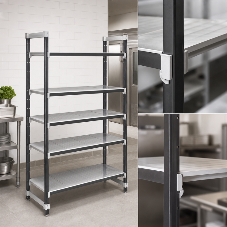 Product image #3 for Cambro Camshelving Elements XTRA 5-Tier Solid Stationary Shelving Starter Unit, 24" x 72" x 84", Speckled Gray