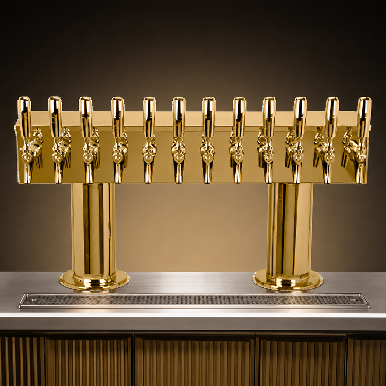 Product image #3 for Micro Matic Double Pedestal Countertop Air-Cooled Draft Beer Tower, 12 Faucets, PVD Brass Finish