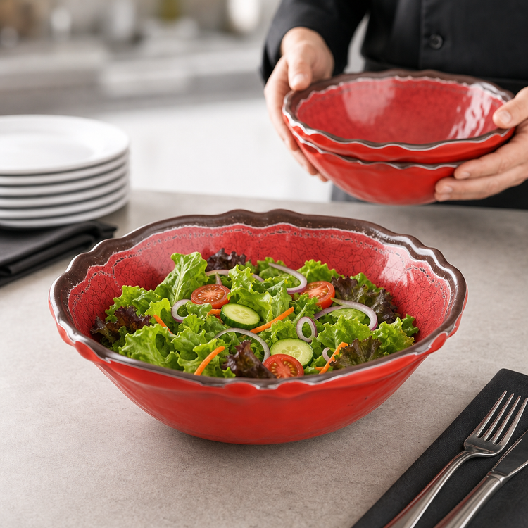 Product image #4 for Winco Ardesia Hammered 3 Qt Round Melamine Bowl, Red