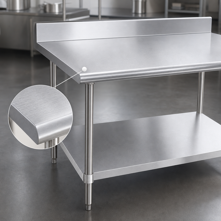 Product image #3 for Advance Tabco 144-Inch x 36-Inch Stainless Steel Work Table with 5-Inch Backsplash and Adjustable Undershelf