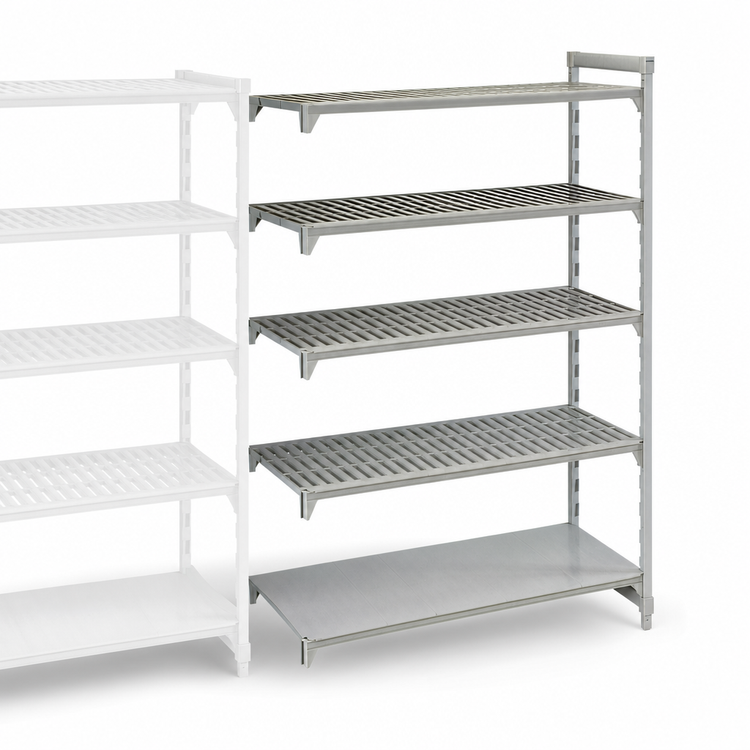 Product image #4 for Cambro Camshelving Premium 72-Inch x 21-Inch x 84-Inch 5-Tier Vented and Solid Add-On Polymer Shelving Unit