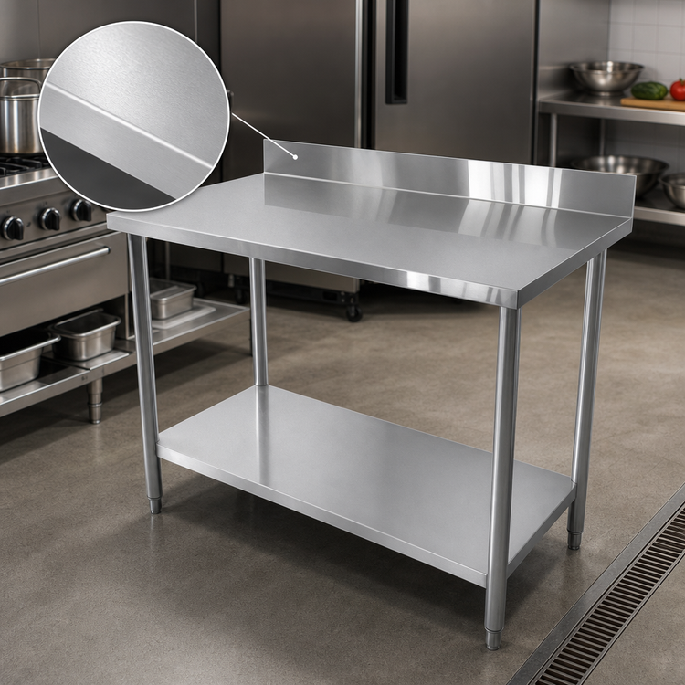 Product image #3 for Thunder Group 48-Inch x 24-Inch Stainless Steel Flat Top Work Table with 4-Inch Backsplash and Adjustable Undershelf