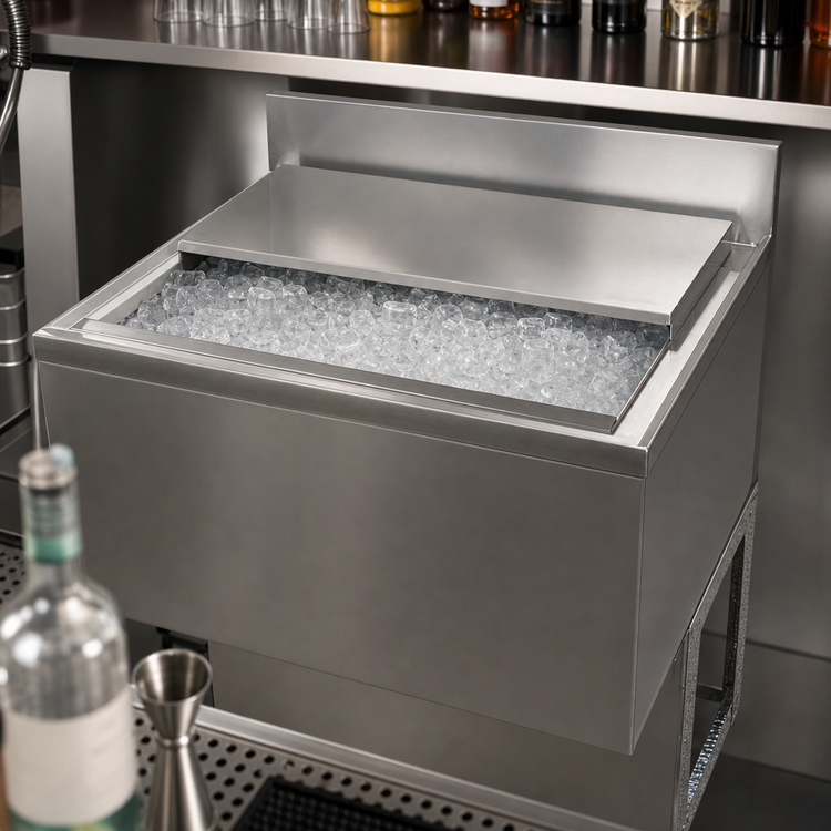 Product image #3 for BK Resources 30-Inch Wide Underbar Ice Bin with Sliding Cover, 97 lb Capacity
