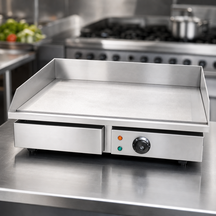 Product image #3 for Omcan Stainless Steel Countertop Electric Griddle with Cast Iron Cooking Surface, 21.75 x 13.75 Inches, 3 kW, 220V