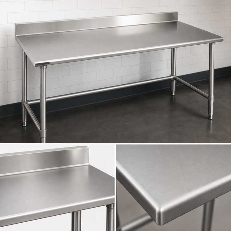 Product image #3 for Eagle Deluxe Series 108" W x 30" D Stainless Steel Work Table with 4-1/2" Backsplash