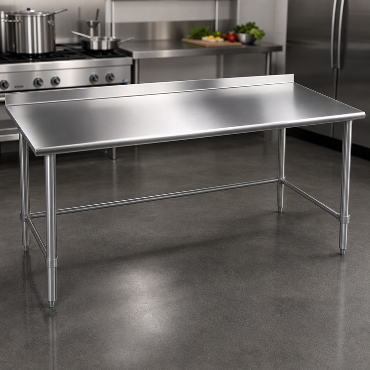 Product image #3 for Eagle Group Budget Series 144 Inch x 36 Inch 430 Stainless Steel Work Table with Rear Up-Turn and Galvanized Base