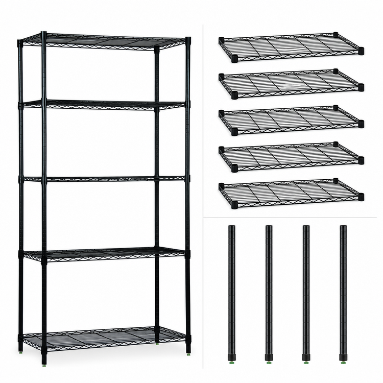 Product image #3 for Quantum Black Epoxy Stationary Wire Shelving Starter Kit, 60 x 30 x 54 Inches, 5 Shelves