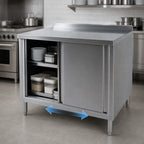 Thumbnail image #3 for Klinger's Trading BCB2460 60 x 24 x 38-Inch Stainless Steel Enclosed Work Table with Sliding Doors and 2-Inch Rear Up-Turn