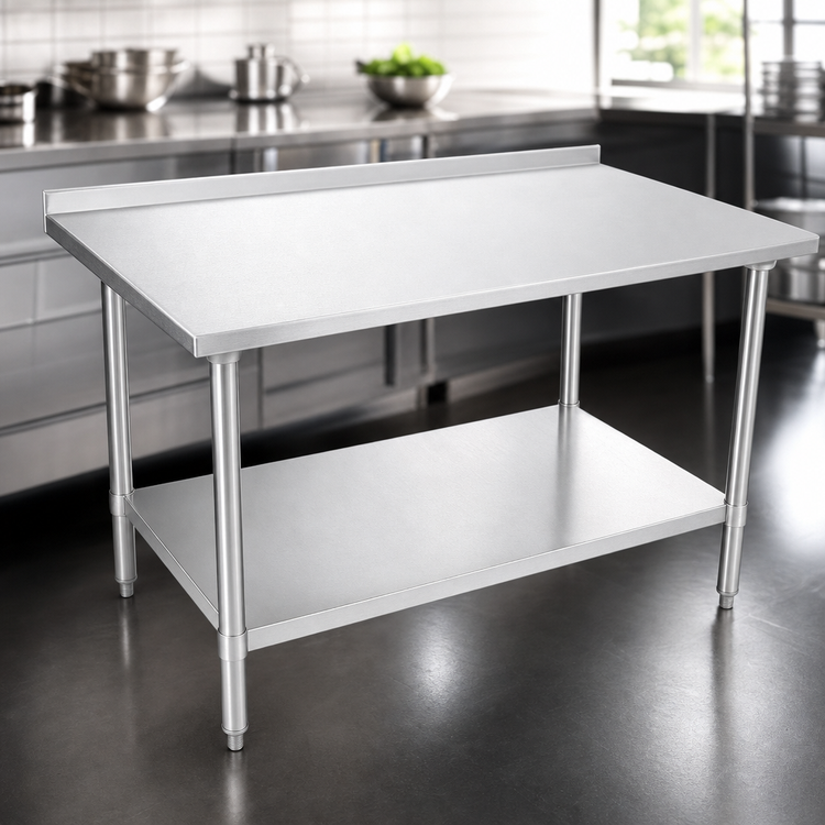 Product image #3 for John Boos Stallion 120-Inch x 24-Inch Stainless Steel Work Table with 1-1/2-Inch Rear Up-Turn and Galvanized Undershelf