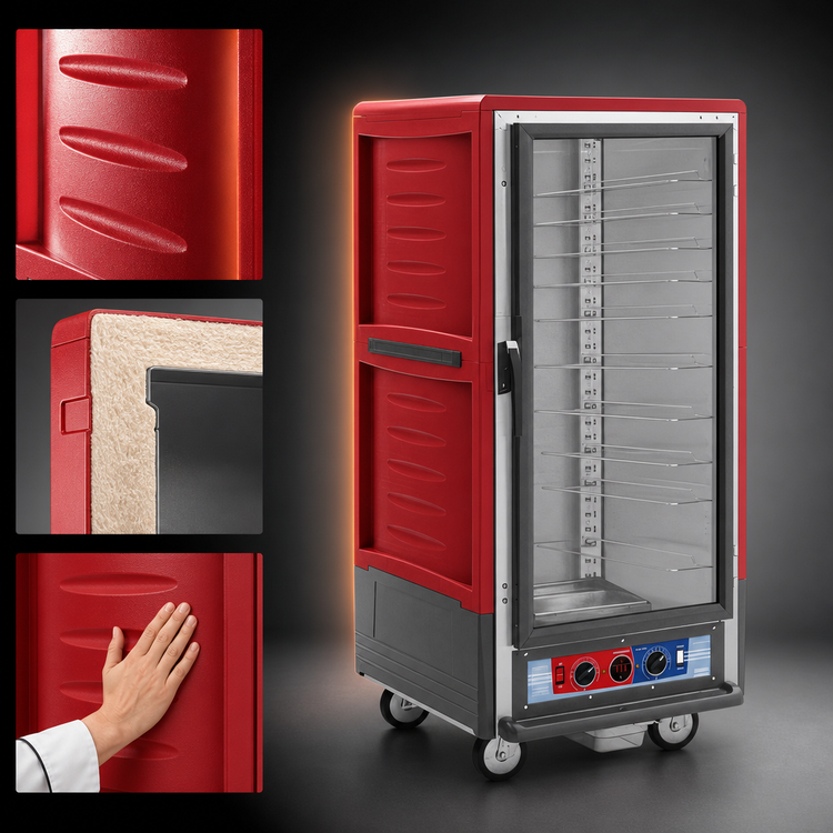 Product image #3 for Metro C5 3 Series Insulation Armour 3/4-Height Heated Holding and Proofing Cabinet with Clear Polycarbonate Door, Low-Watt, Red