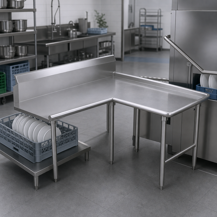 Product image #3 for John Boos Pro-Bowl L-Shaped Island Clean Dishtable, 16-Gauge Stainless Steel, 60" Machine-to-Corner x 72" Corner-to-End, Left-to-Right