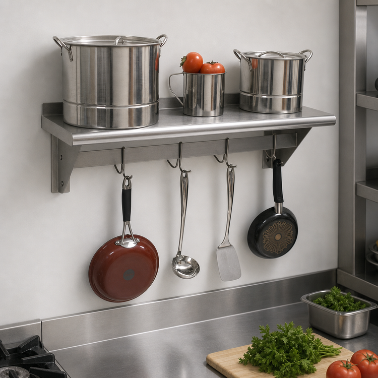 Product image #3 for 36-Inch Wall-Mounted Shelf with Pot Rack, 15-Inch Deep Stainless Steel
