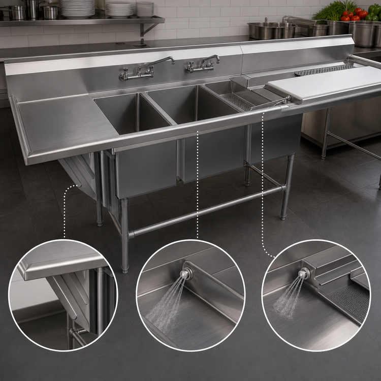 Product image #3 for Eagle Spec-Master FNP Series 138-Inch Three-Compartment Stainless Steel Prep Sink with Left Prep Area and Left Drainboard