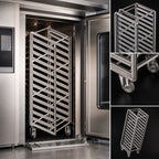 Thumbnail image #3 for Baxter Manufacturing BSSRSB-12 Heavy-Duty Stainless Steel Single Side-Load Rack for Single Rack Oven, 12 Slides, 18 x 26-Inch Pans
