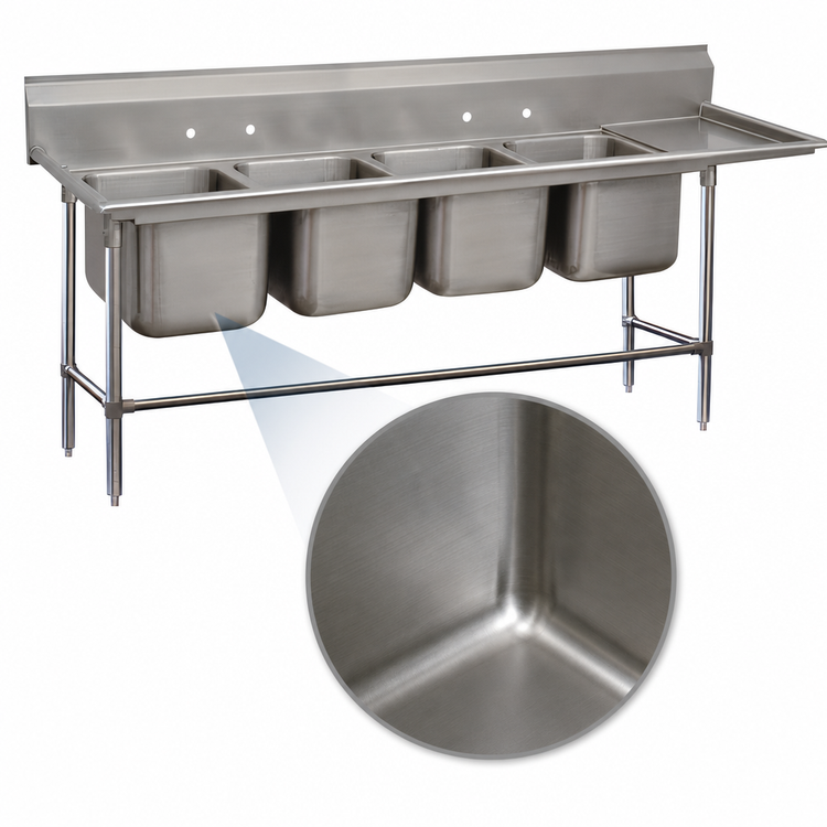 Product image #3 for Advance Tabco Regaline 4-Compartment Stainless Steel Sink with Right-Hand 24-Inch Drainboard, 16 x 20-Inch Bowls