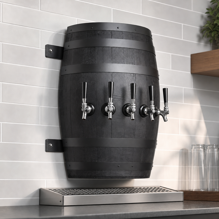 Product image #3 for Glastender WB-4-B Wall-Mounted Air-Cooled Wood Barrel 4-Faucet Draft Dispensing Tower