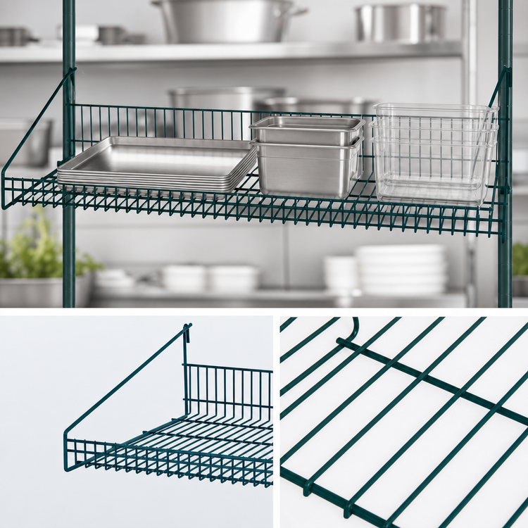 Product image #3 for Quantum Store Grid 36-Inch x 18-Inch Green Epoxy Antimicrobial Wire Shelf with Retaining Front Edge