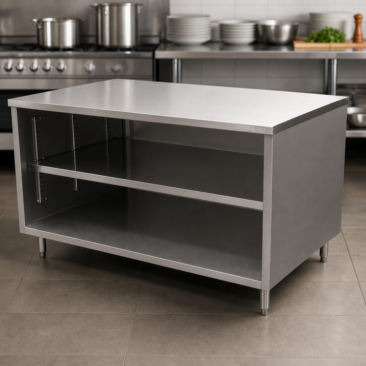Product image #3 for BK Resources Stainless Steel Chef Table Cabinet Base with Open Front, 36 x 30 x 34-3/4 Inches