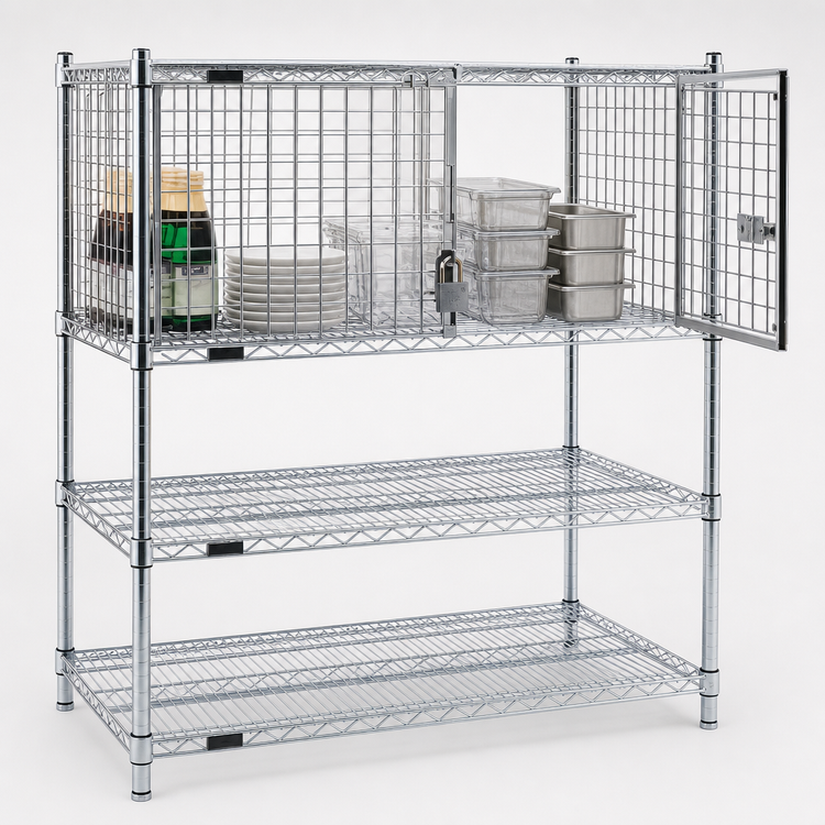 Product image #3 for Eagle Group 48"W x 24"D Chrome Security Enclosure Kit with Hinged Doors for Wire Shelving