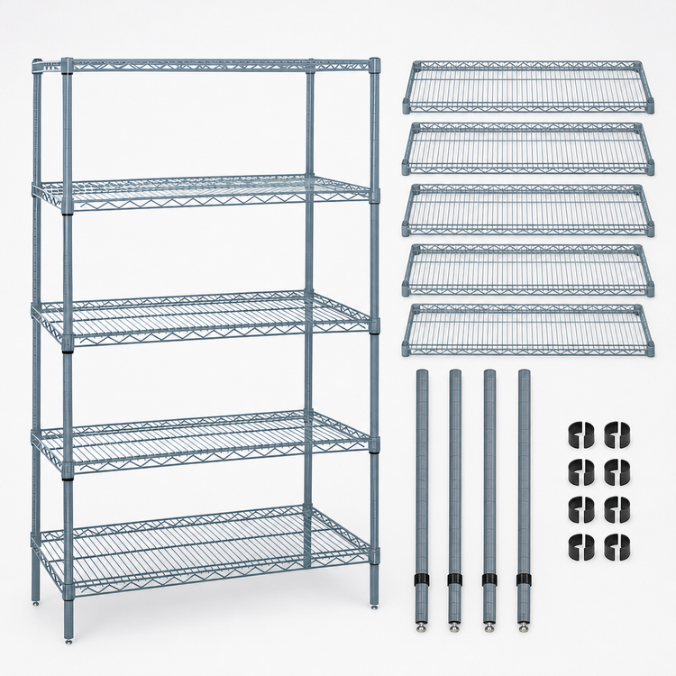 Product image #3 for Quantum 5-Shelf Wire Shelving Starter Unit, 48 x 18 x 74 Inches, Gray Epoxy Antimicrobial Finish