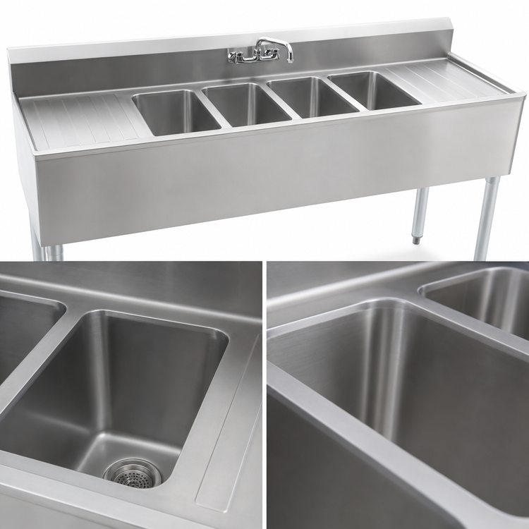 Product image #3 for Eagle Group 1800 Series 84-Inch Four-Compartment Underbar Sink Unit with Drainboards and Faucets
